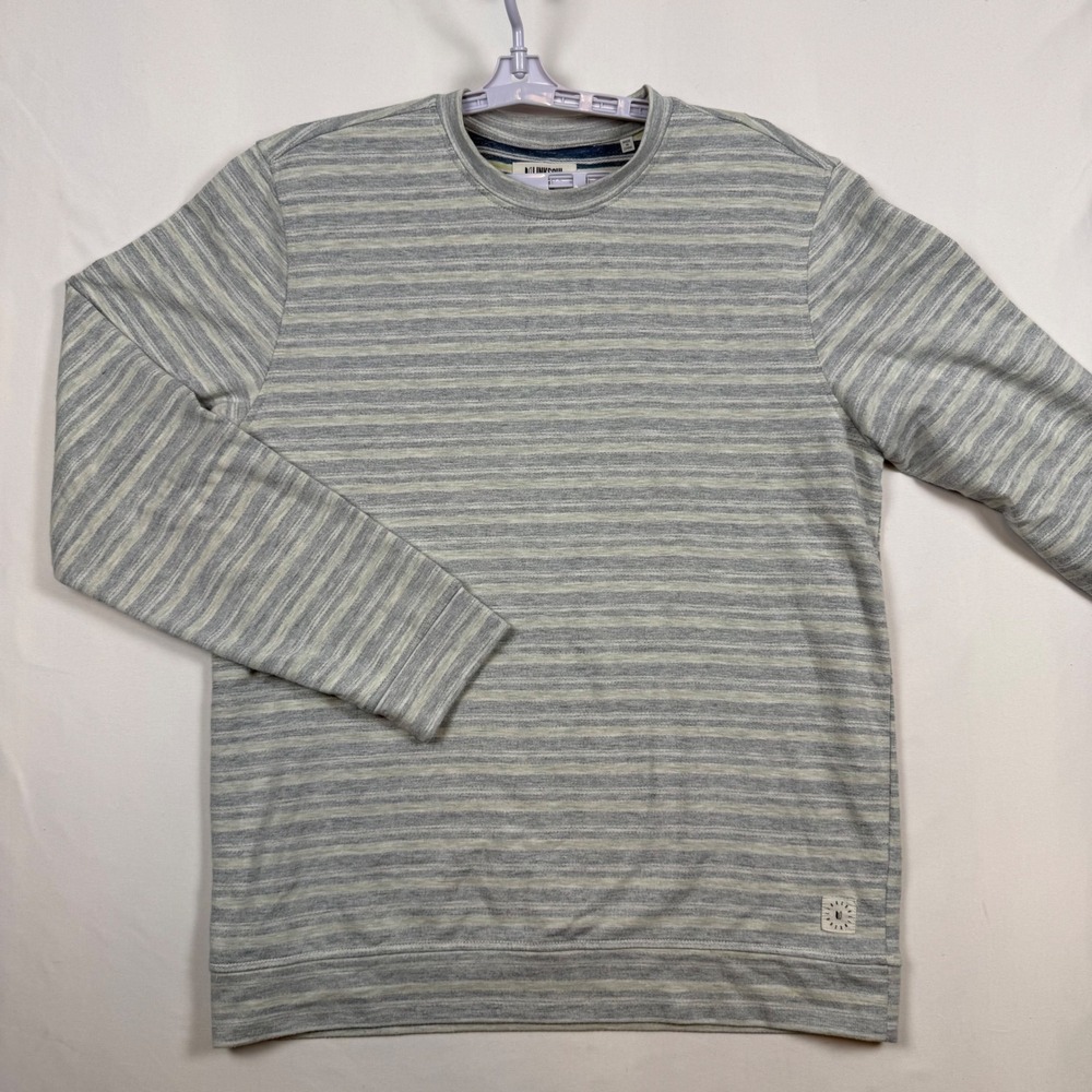 Linksoul Mens Gray Blue Striped Long Sleeve Crew Neck Pullover LS4123 Size M